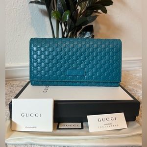🌹GUCCI MICRO Baby Blue GUCCISSIMA leather LOGO snap flap Continental GG Wallet